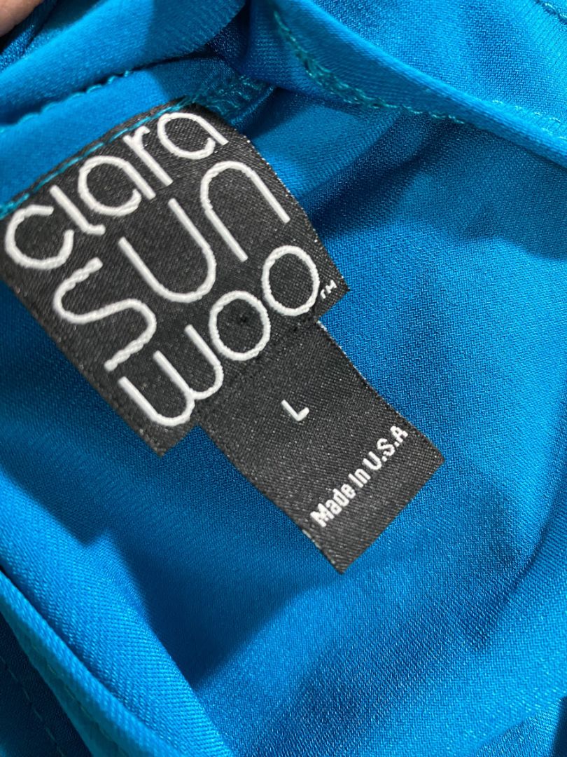Large Clara Sun Woo Womens Teal Tunic Top Made in USA 3/4 Sleeve