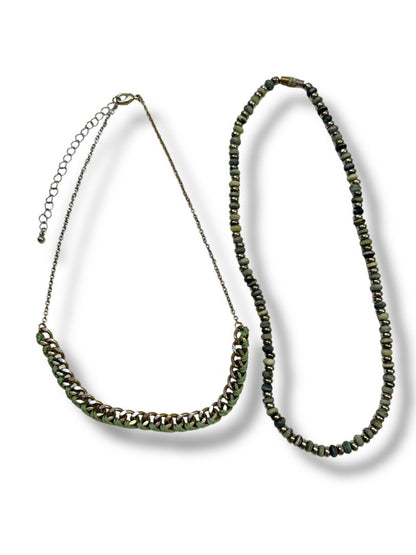 Lot of 2 Necklaces Blue Green Beaded String Woven Chain 16-19"