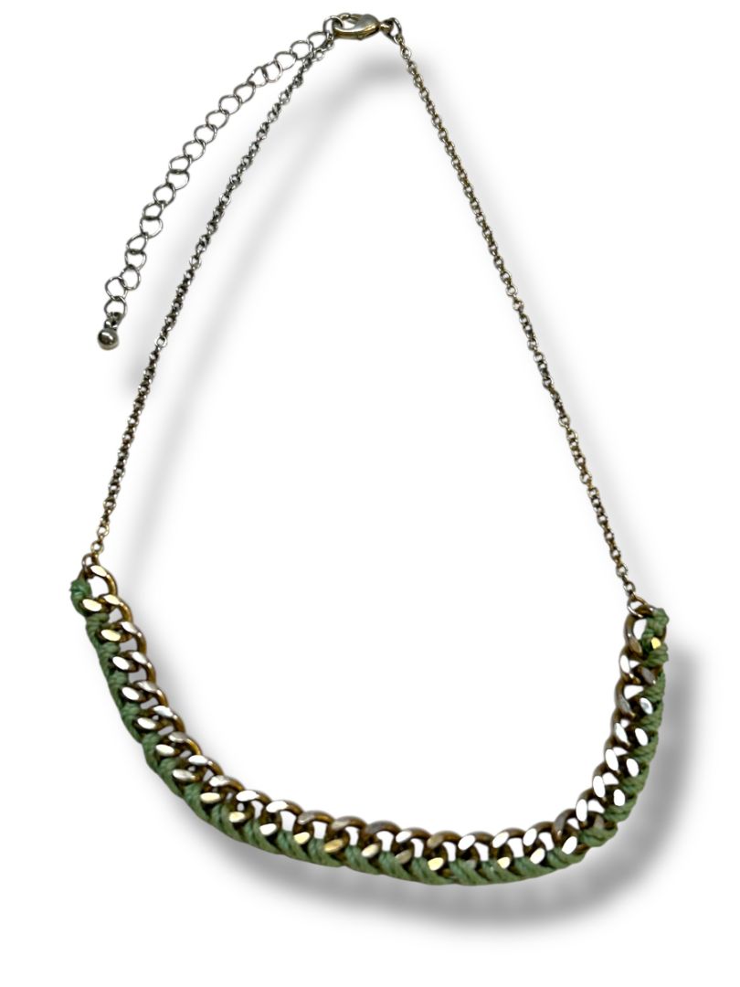 Lot of 2 Necklaces Blue Green Beaded String Woven Chain 16-19"