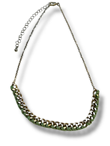 Lot of 2 Necklaces Blue Green Beaded String Woven Chain 16-19"