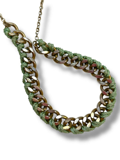 Lot of 2 Necklaces Blue Green Beaded String Woven Chain 16-19"
