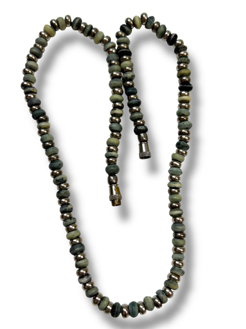 Lot of 2 Necklaces Blue Green Beaded String Woven Chain 16-19"