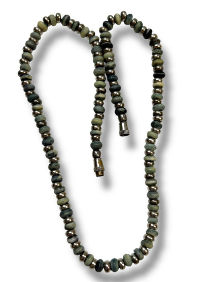 Lot of 2 Necklaces Blue Green Beaded String Woven Chain 16-19"