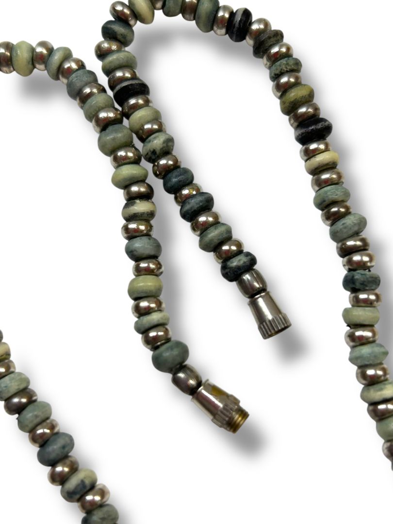 Lot of 2 Necklaces Blue Green Beaded String Woven Chain 16-19"