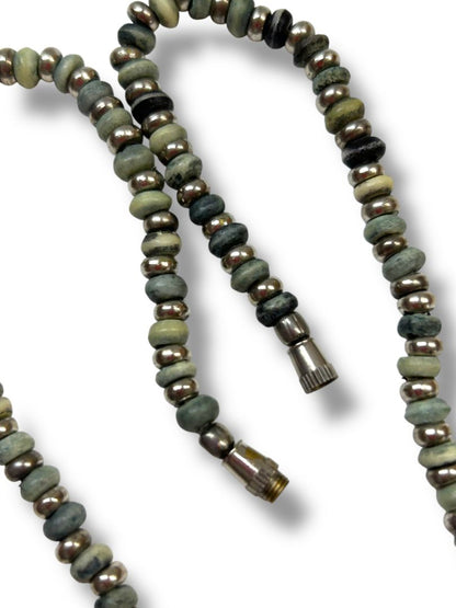 Lot of 2 Necklaces Blue Green Beaded String Woven Chain 16-19"