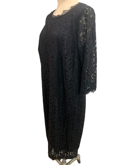 Size 18W Roamans Black Stretch Lace Overlay Dress 3/4 Unlined Sleeve