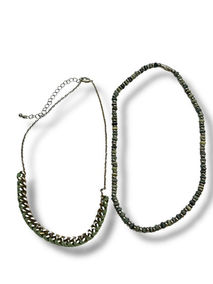Lot of 2 Necklaces Blue Green Beaded String Woven Chain 16-19"