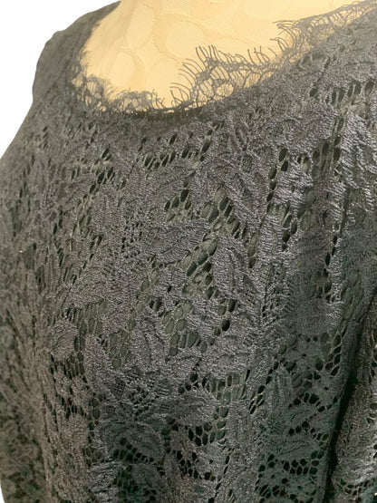 Size 18W Roamans Black Stretch Lace Overlay Dress 3/4 Unlined Sleeve
