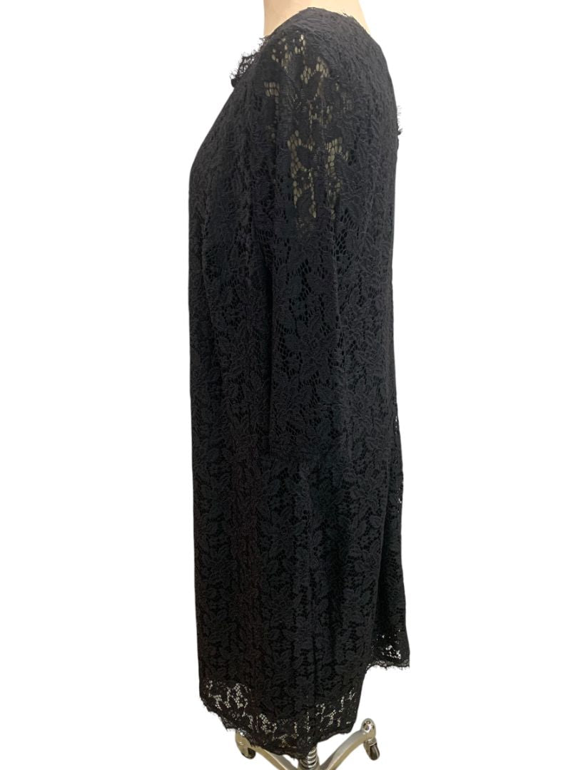 Size 18W Roamans Black Stretch Lace Overlay Dress 3/4 Unlined Sleeve