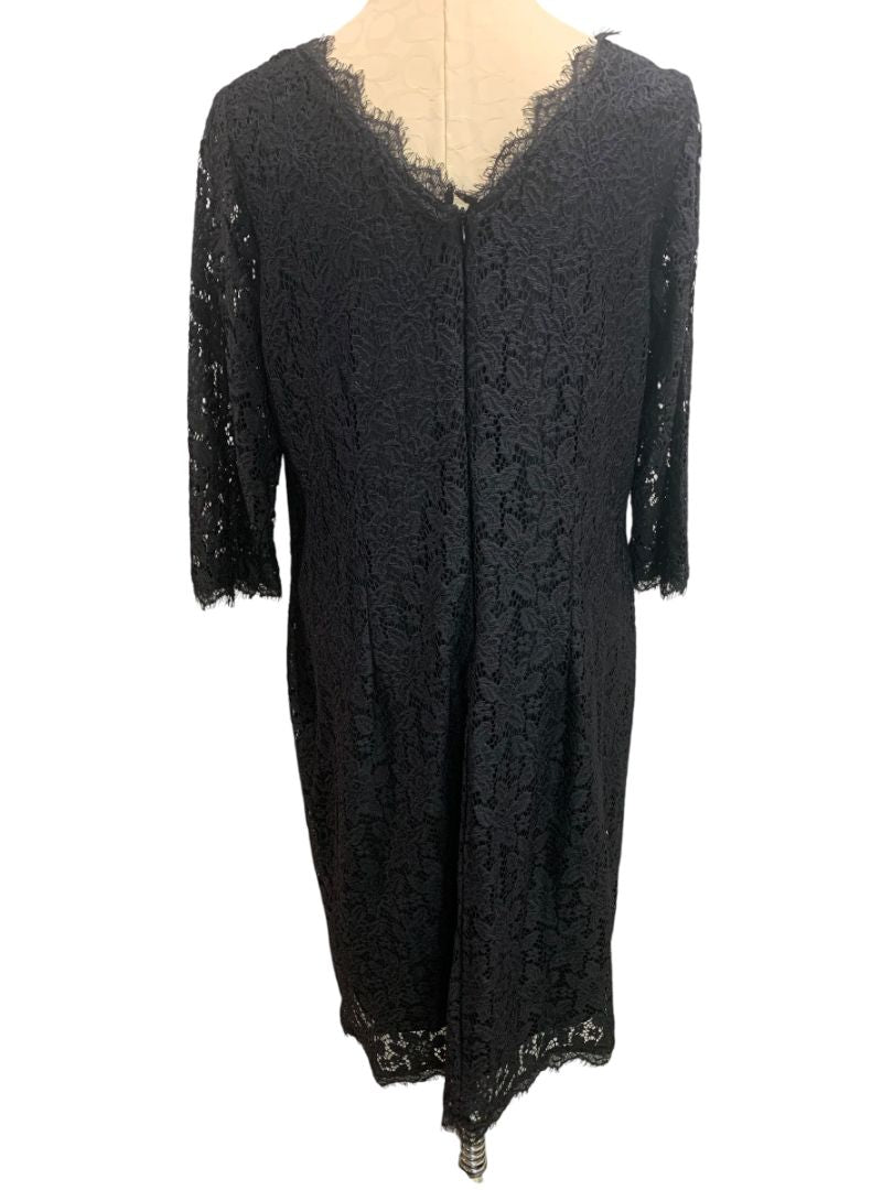 Size 18W Roamans Black Stretch Lace Overlay Dress 3/4 Unlined Sleeve