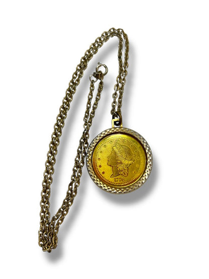 Lot of 2 Vintage Goldtone Necklaces Coin Medallion 24" Tiered Chains 19"