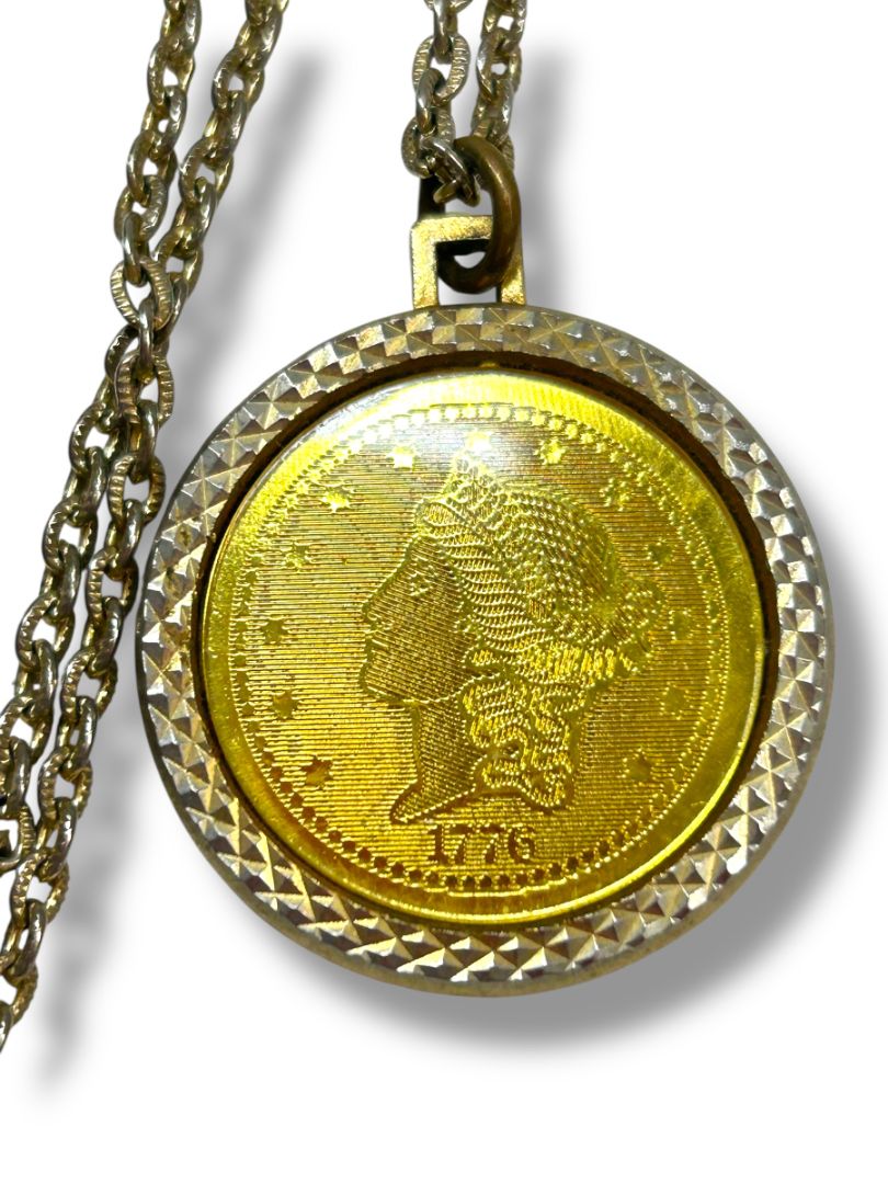 Lot of 2 Vintage Goldtone Necklaces Coin Medallion 24" Tiered Chains 19"