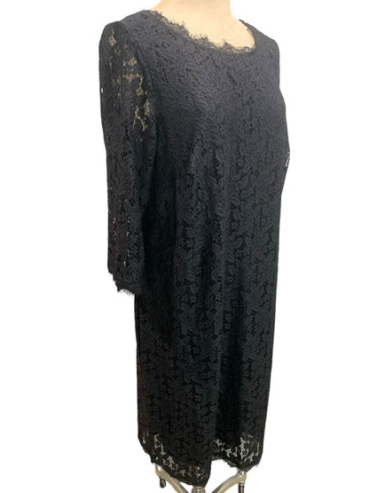 Size 18W Roamans Black Stretch Lace Overlay Dress 3/4 Unlined Sleeve