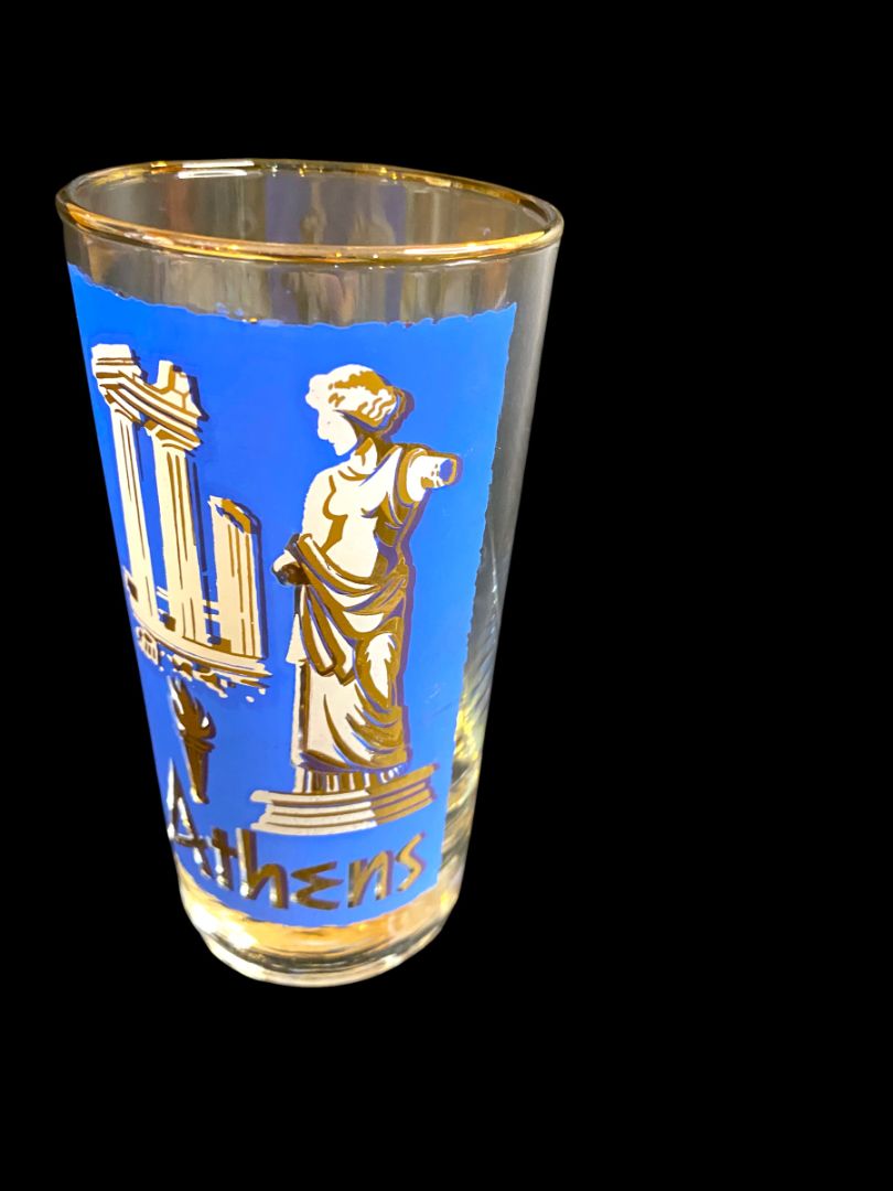 MidCentury Libbey Cities of the World Athens Drinking Glass Tumbler Blue