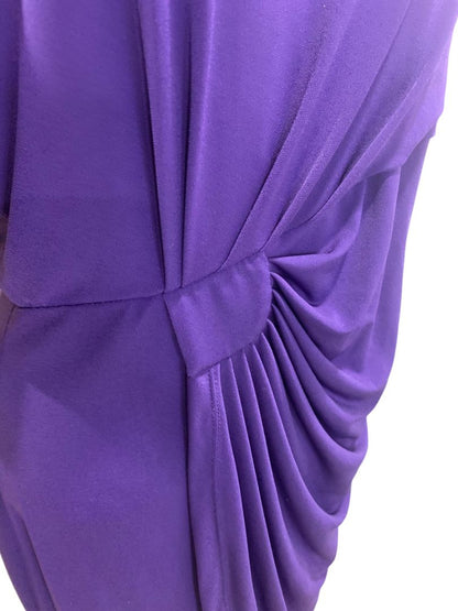 Size 16 Dressbarn Purple Stretch Dress Ruched Waist Short Sleeve