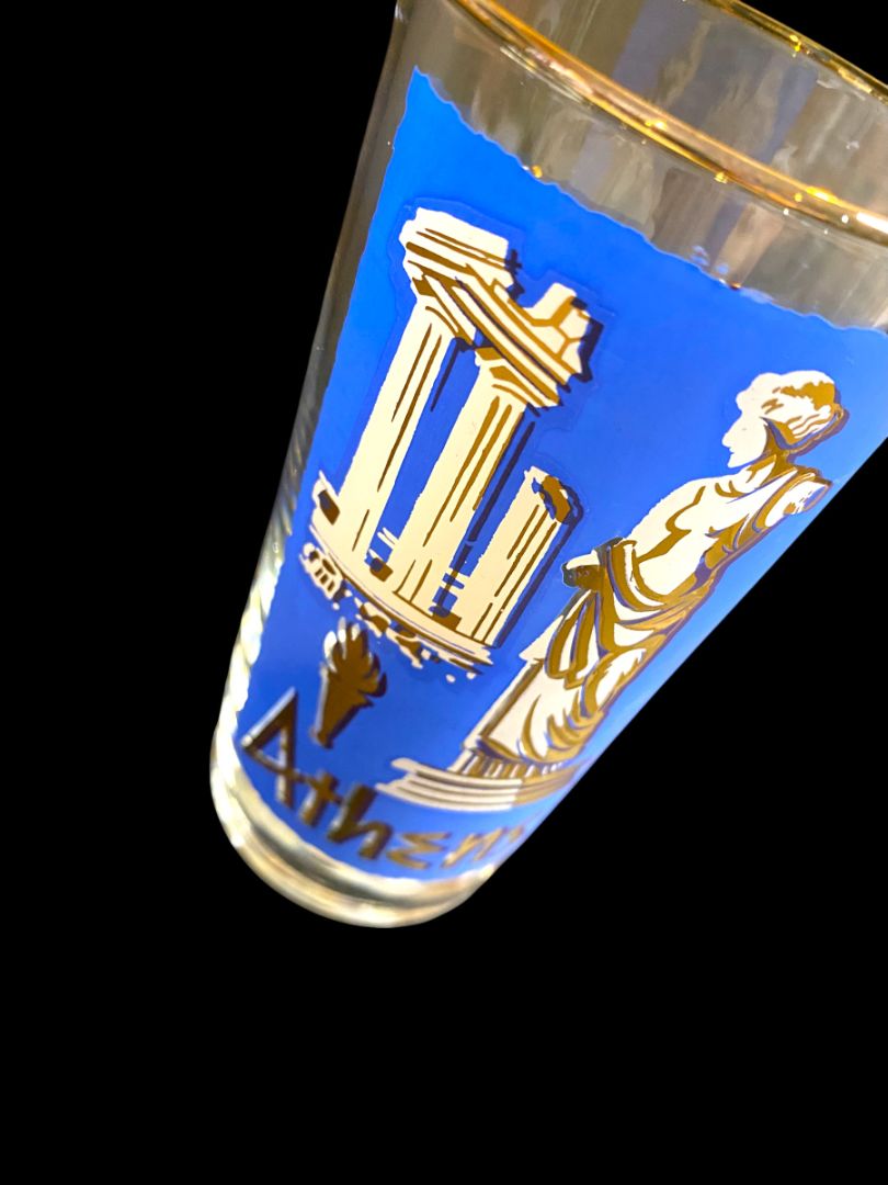 MidCentury Libbey Cities of the World Athens Drinking Glass Tumbler Blue