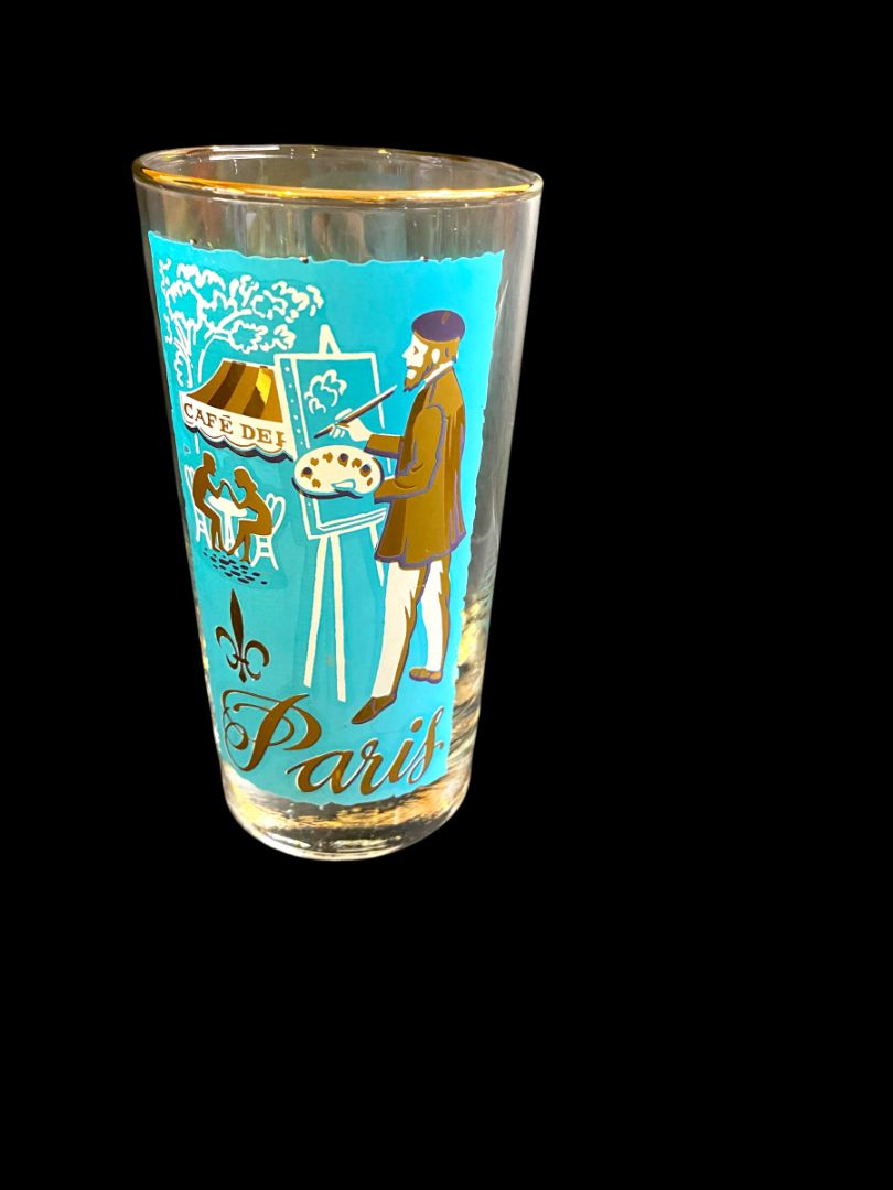 Midcentury Libbey Cities of the World Paris Drinking Glass Tumbler Teal