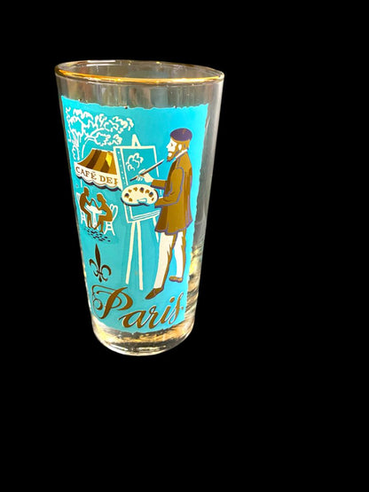 Midcentury Libbey Cities of the World Paris Drinking Glass Tumbler Teal