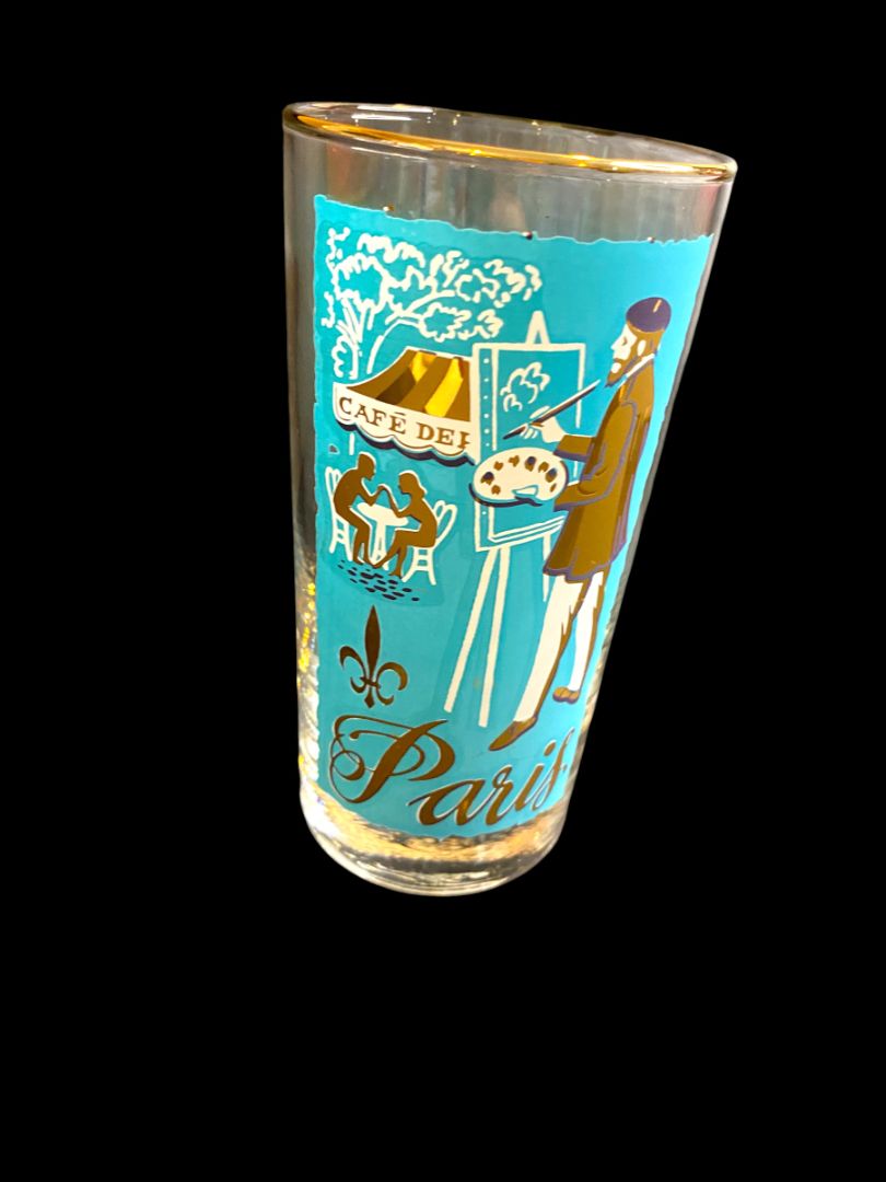 Midcentury Libbey Cities of the World Paris Drinking Glass Tumbler Teal