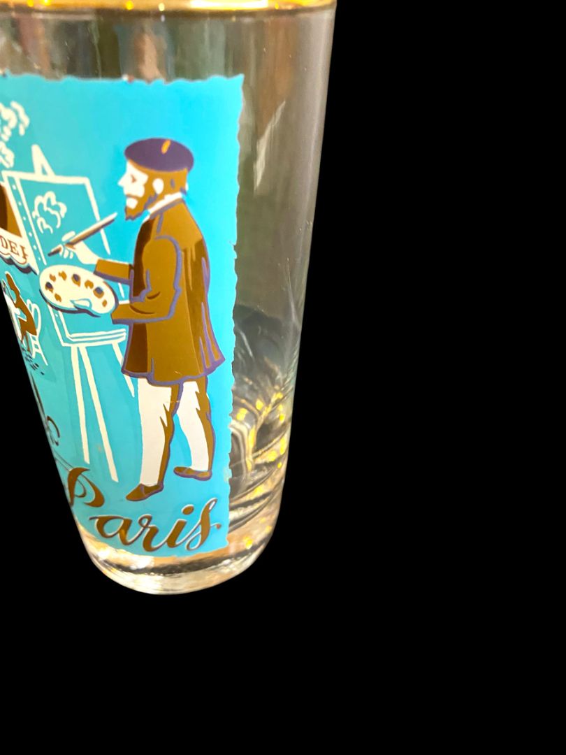 Midcentury Libbey Cities of the World Paris Drinking Glass Tumbler Teal