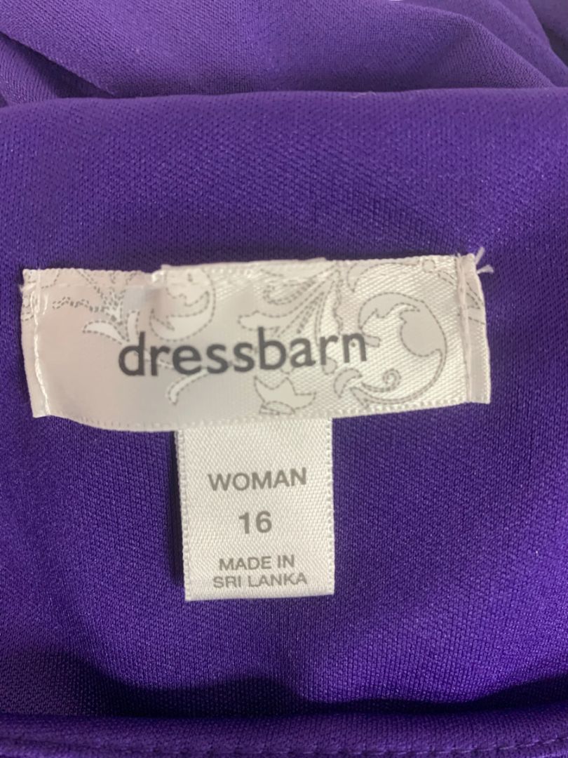 Size 16 Dressbarn Purple Stretch Dress Ruched Waist Short Sleeve