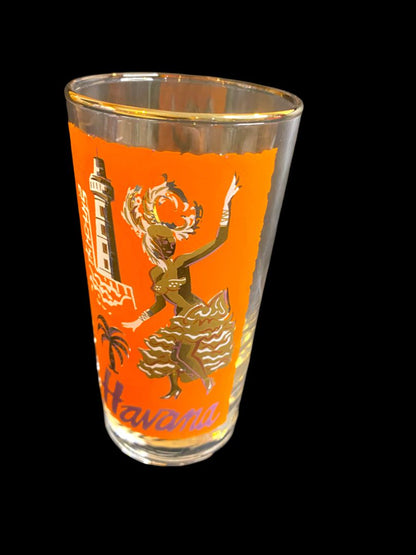 Midcentury Libbey Cities of the World Havana Drinking Glass Tumbler Orange
