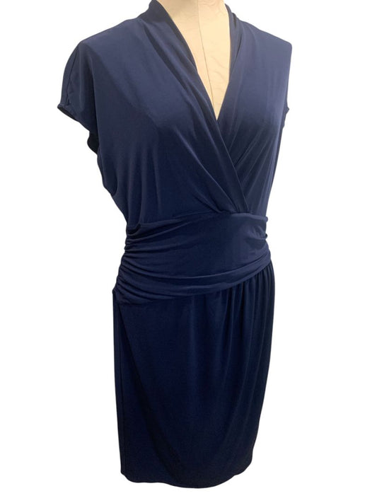 Size 16 Dressbarn Navy Blue Pullover Dress Stretch Surplice Neckline