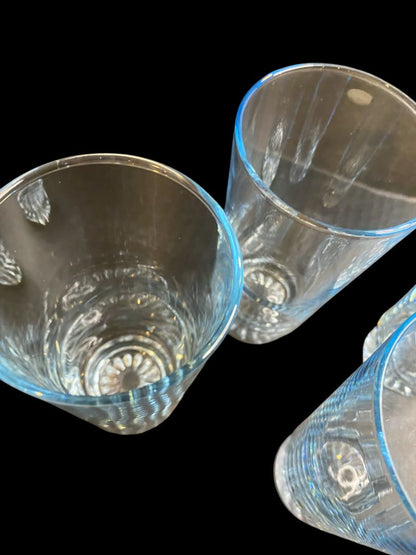 Set of 4 Vintage Sapphire Star Tumbler Drinking Glasses Blue Tint Duz Crystal 5.7"