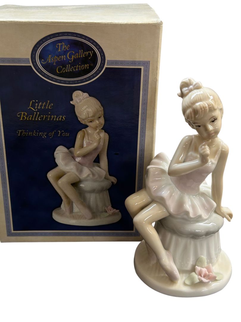 1999 Aspen Gallery Little Ballerinas Thinking of You Ceramic Figurine 6.25" with Box