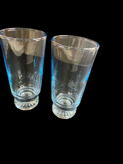 Set of 2 Vintage Sapphire Star Juice Glasses Blue Tint Duz Crystal 4.25"