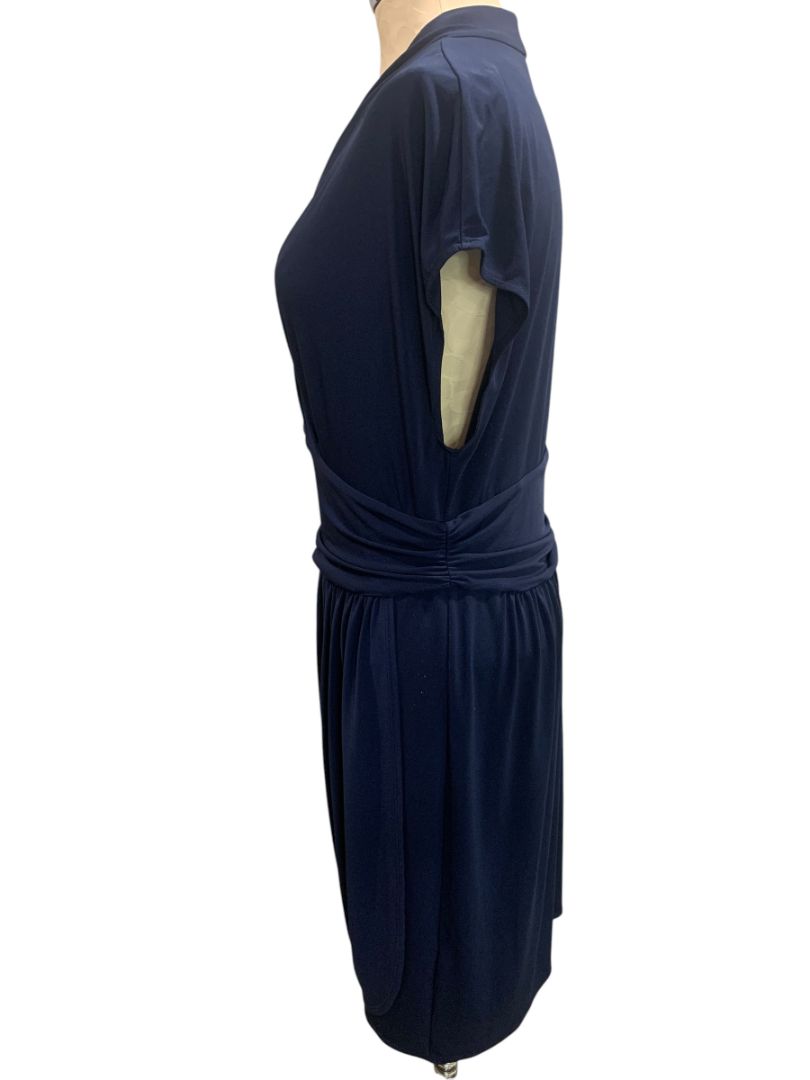 Size 16 Dressbarn Navy Blue Pullover Dress Stretch Surplice Neckline