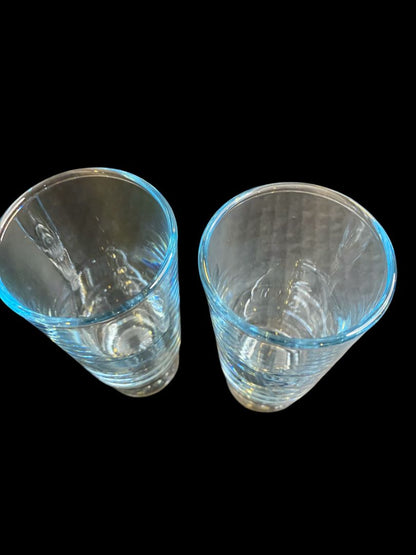 Set of 2 Vintage Sapphire Star Juice Glasses Blue Tint Duz Crystal 4.25"