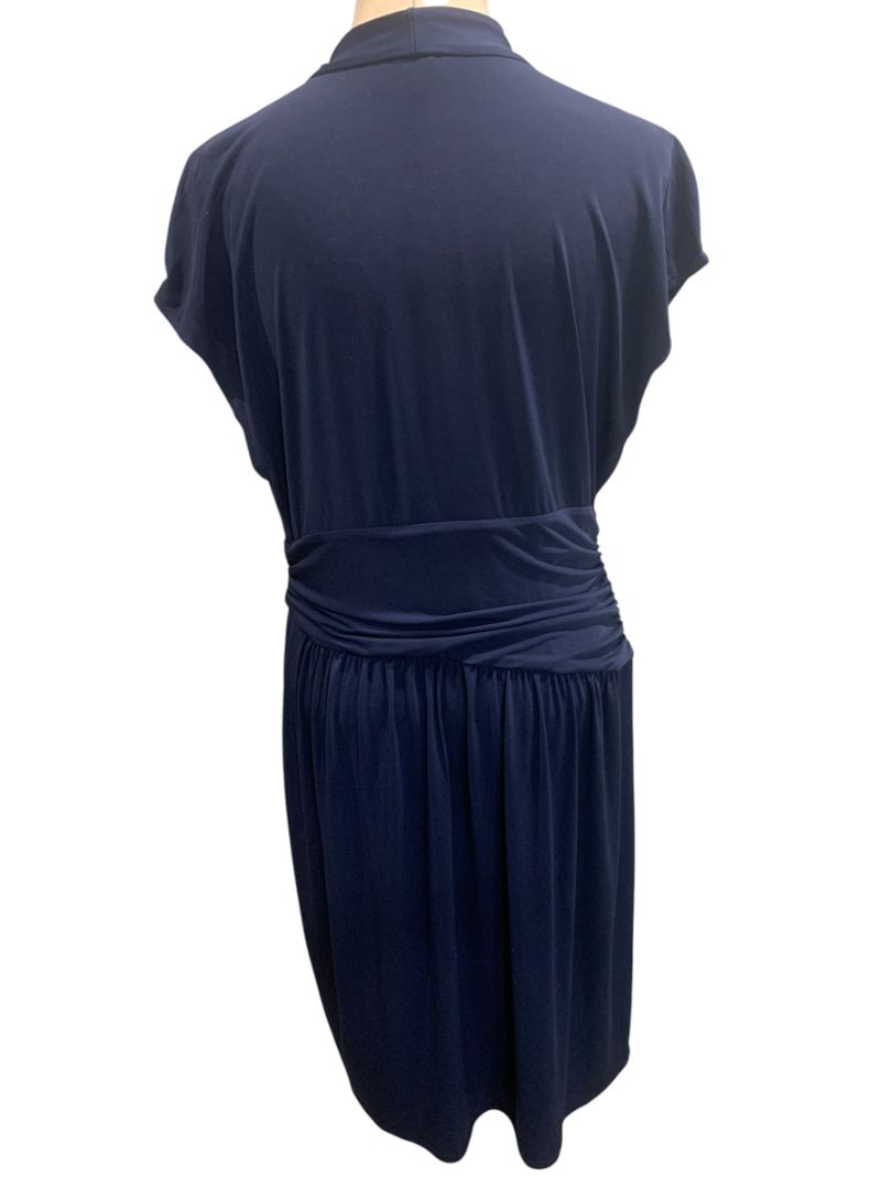 Size 16 Dressbarn Navy Blue Pullover Dress Stretch Surplice Neckline