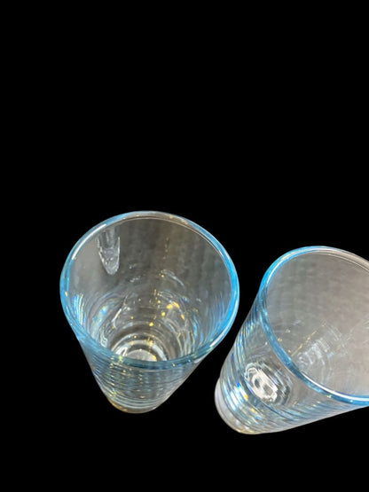 Set of 2 Vintage Sapphire Star Juice Glasses Blue Tint Duz Crystal 4.25"