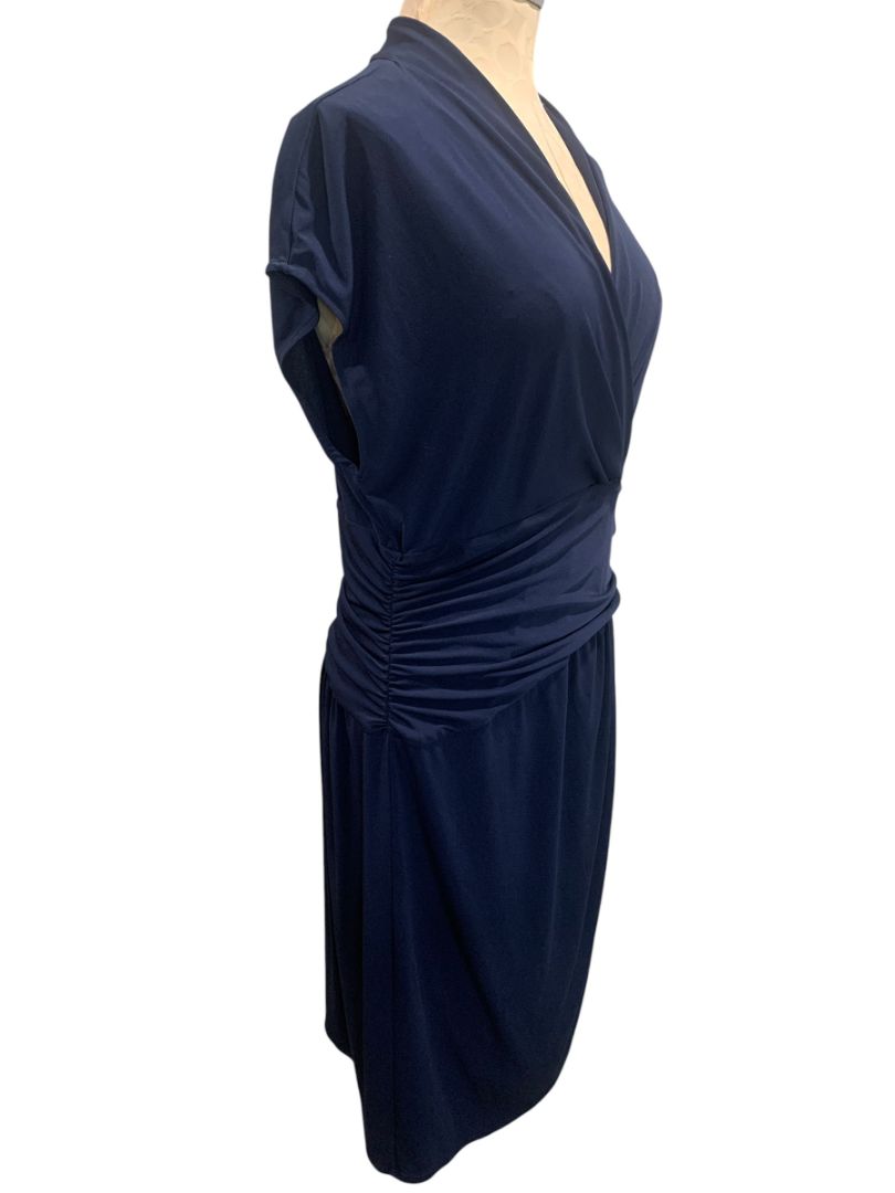 Size 16 Dressbarn Navy Blue Pullover Dress Stretch Surplice Neckline