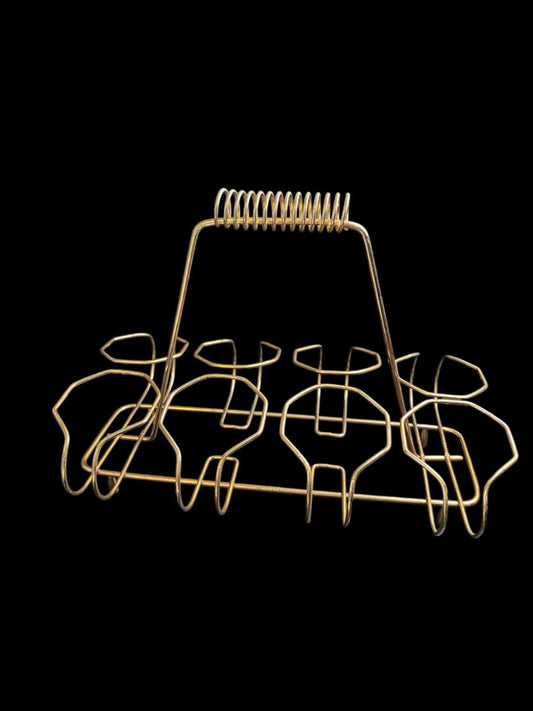 Midcentury Goldtone Wire Drink Caddy Carrier Holds 6 Glasses