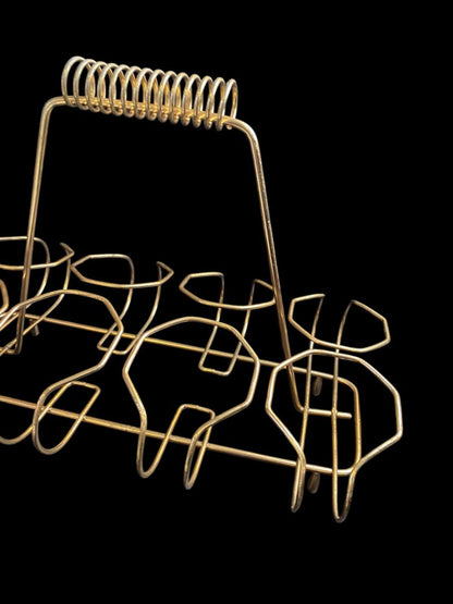 Midcentury Goldtone Wire Drink Caddy Carrier Holds 6 Glasses