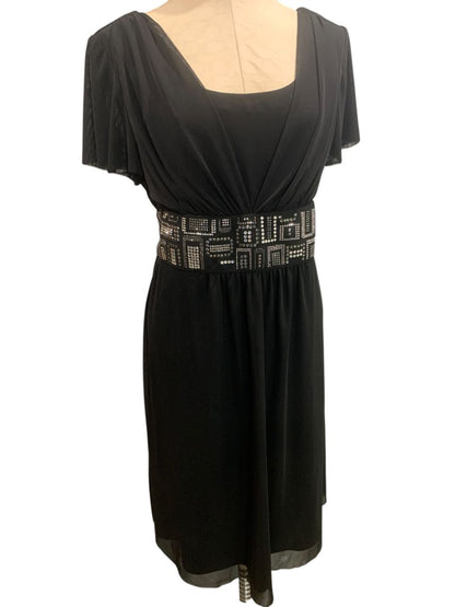 Size 16 R&M Richards Black Dress Embellished Waistline Pullover