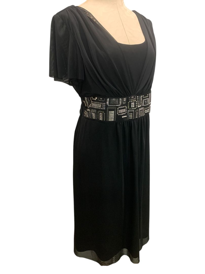 Size 16 R&M Richards Black Dress Embellished Waistline Pullover