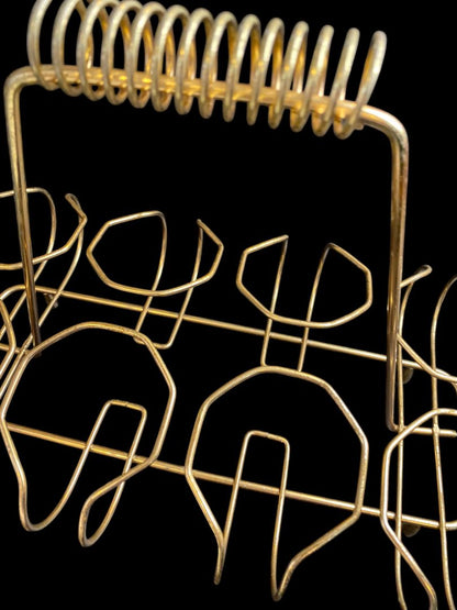 Midcentury Goldtone Wire Drink Caddy Carrier Holds 6 Glasses