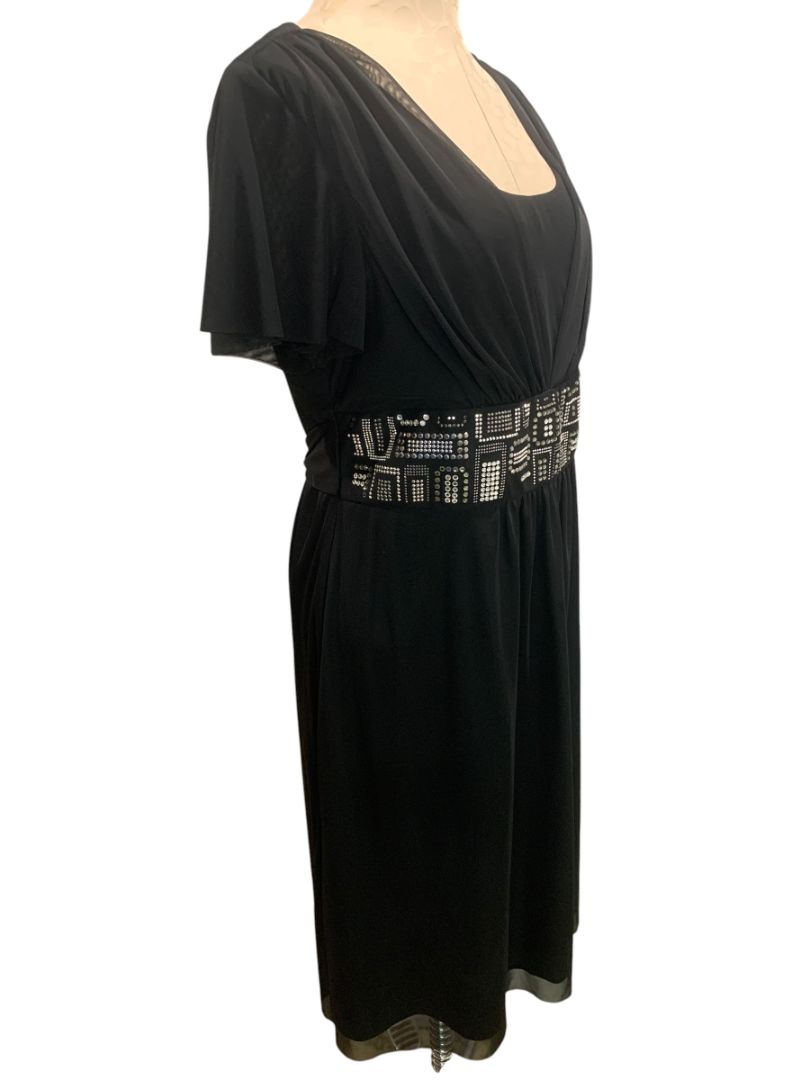 Size 16 R&M Richards Black Dress Embellished Waistline Pullover