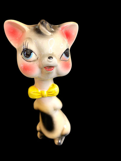 Midcentury Kitsch Cat Figurine Japan Ceramic Yellow Tie 7"