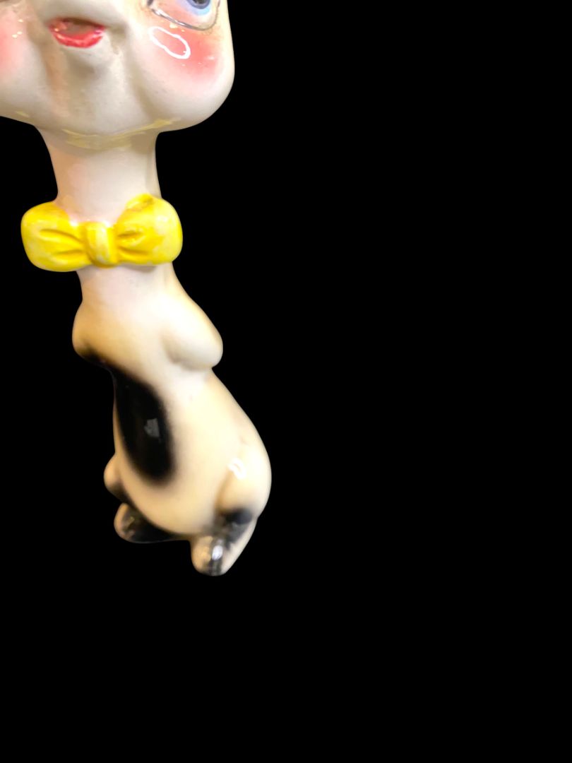 Midcentury Kitsch Cat Figurine Japan Ceramic Yellow Tie 7"