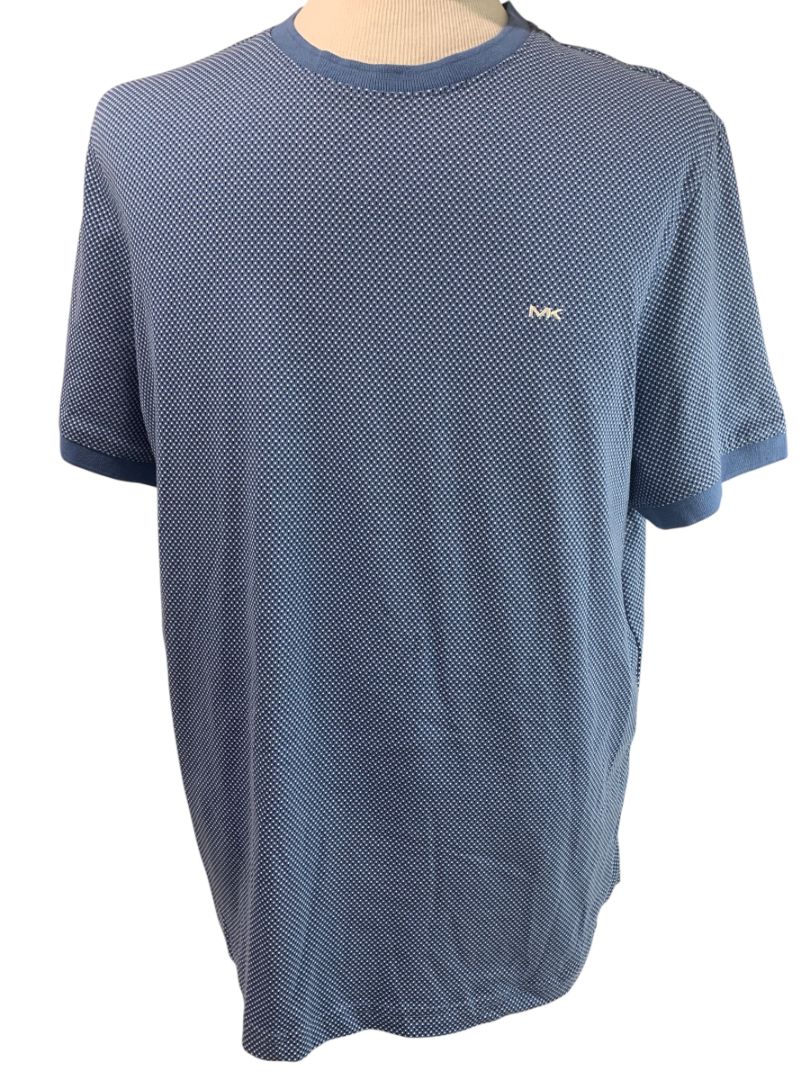Large Michael Kors Mens New Vintage Blue Pattern Tshirt Short Sleeve