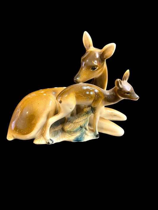 Vintage Deer and Fawn Figurine Ceramic Made in Japan 5.8"l