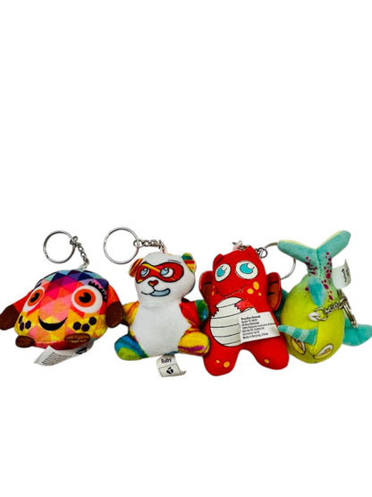Lot of 4 Assorted Plush Keychains Key Rings American Heart Discy Ruby Fiery Splash