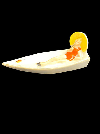 Vintage Japan Bathing Beauty Trinket Dish 4.5"l