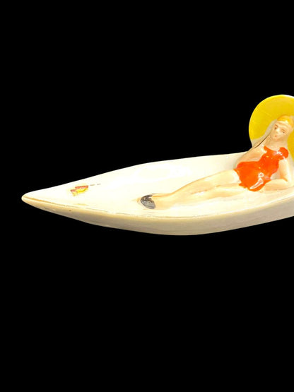 Vintage Japan Bathing Beauty Trinket Dish 4.5"l