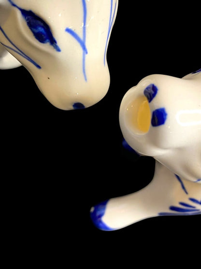 Vintage Delft Style Figural Cow Creamer and Sugar Set Windmill Design