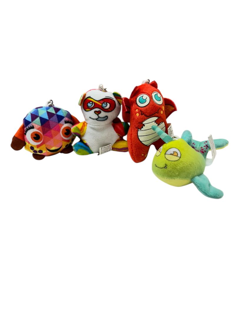 Lot of 4 Assorted Plush Keychains Key Rings American Heart Discy Ruby Fiery Splash